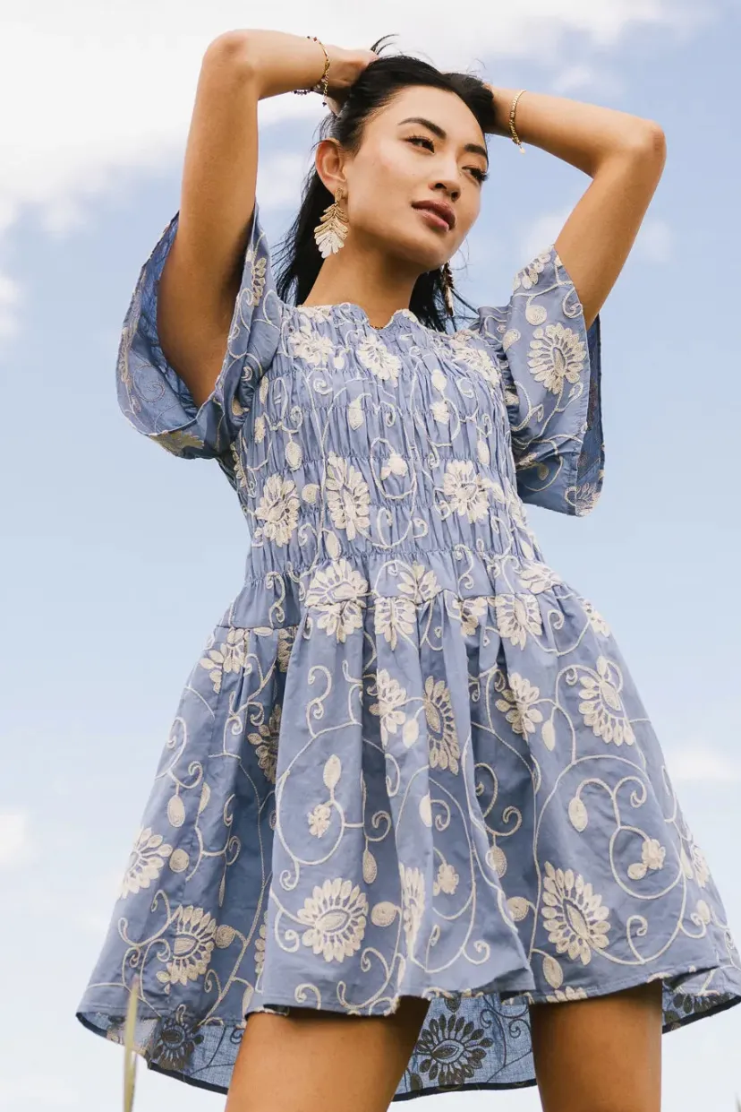 Dresses | Mini Dresses>Bohme Priya Embroidered Mini Dress in Blue