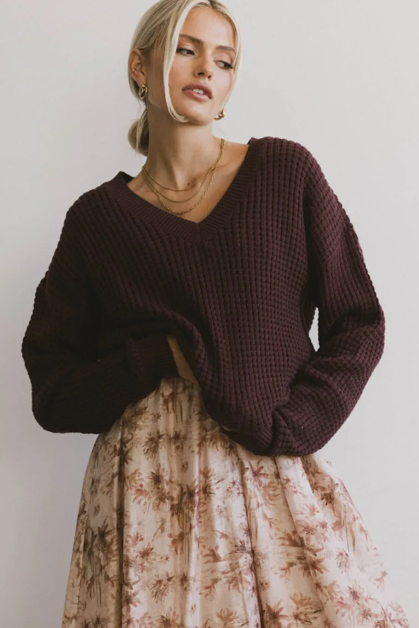 Tops | Sweaters>Bohme Raychel Knit Sweater in Burgundy