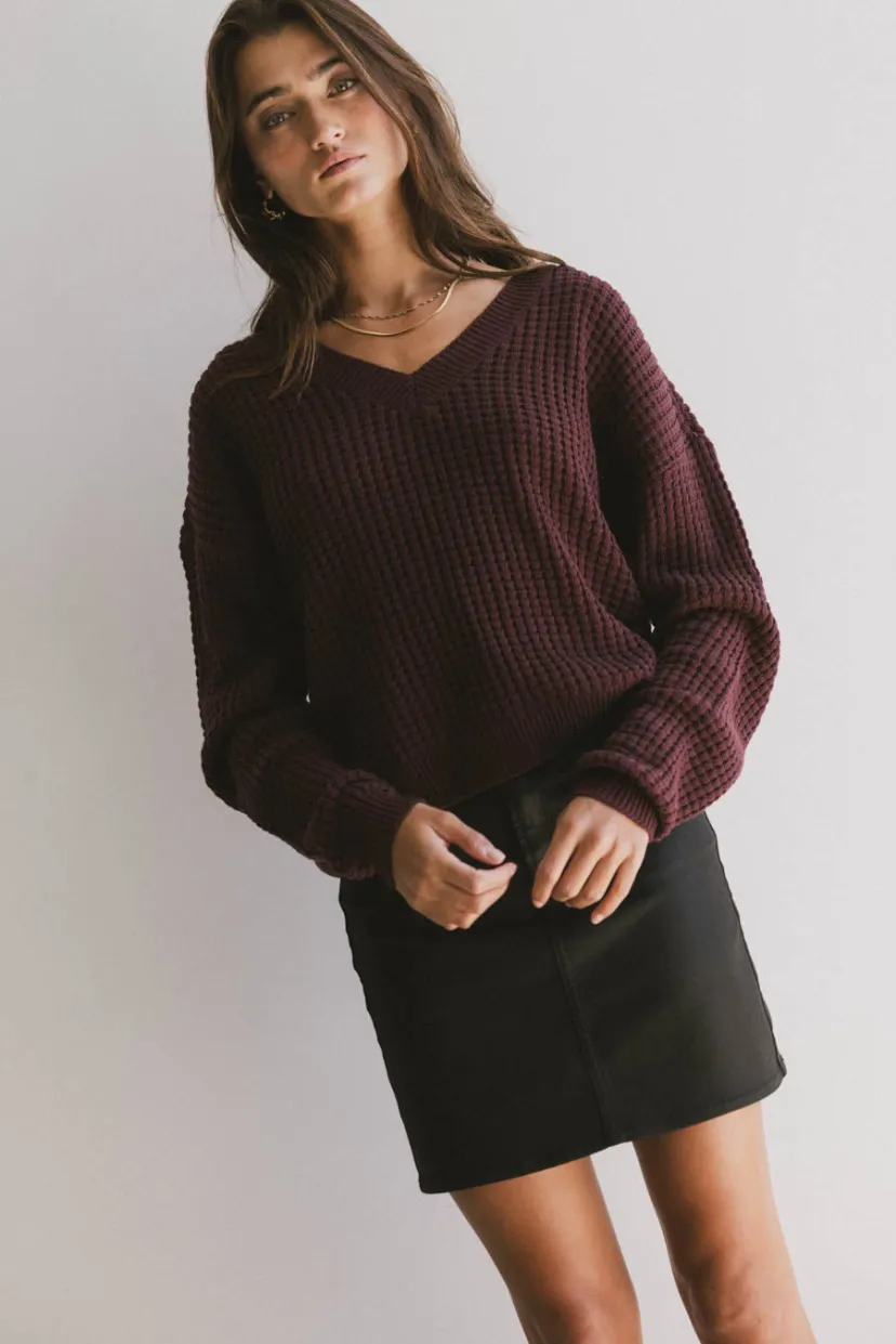 Tops | Sweaters>Bohme Raychel Knit Sweater in Burgundy