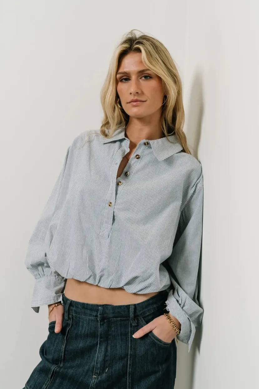 Tops | Blouses>Bohme Rayna Striped Collared Top in - FINAL SALE Blue