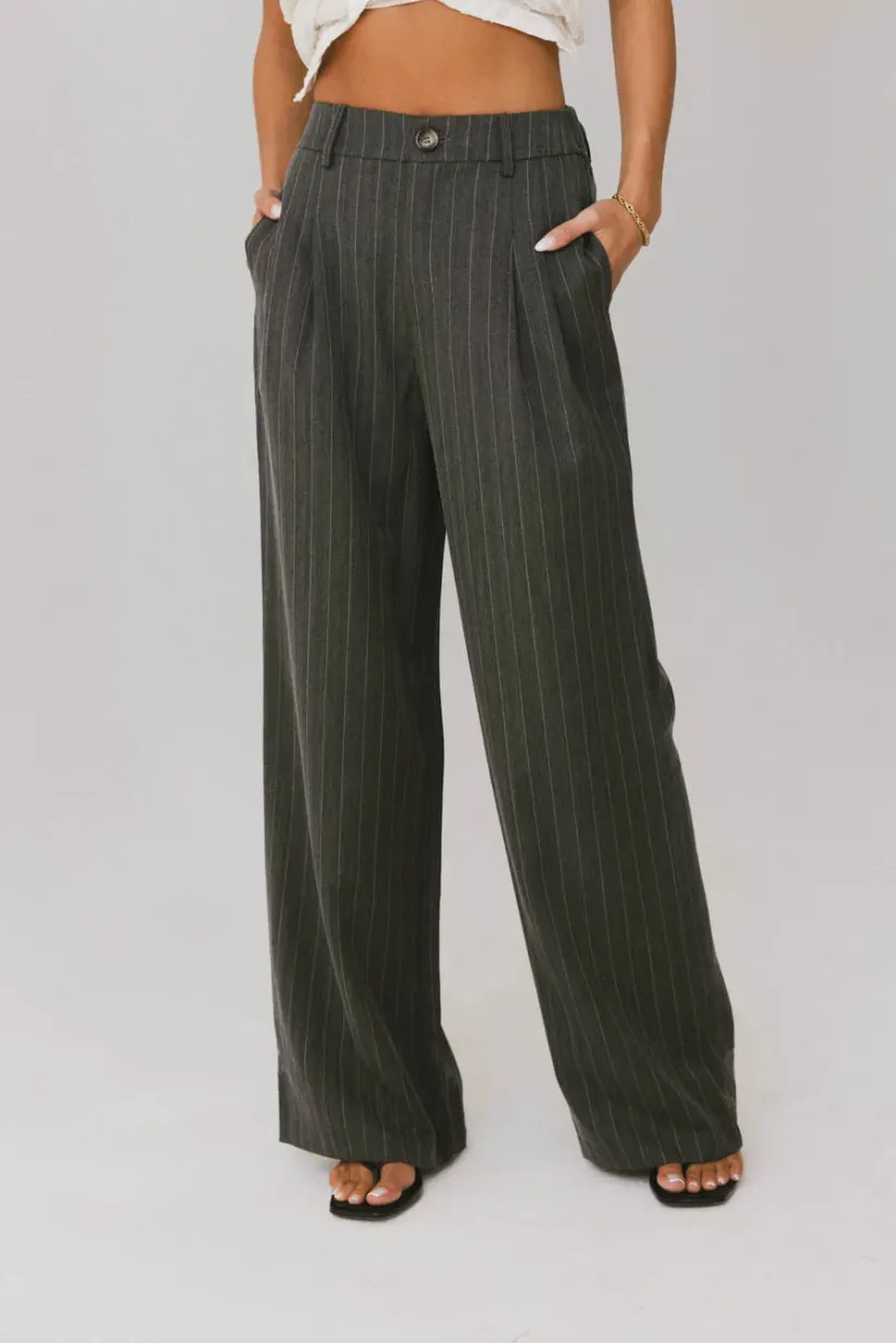 Pants | All Bottoms>Bohme Reese Striped Slacks in Charcoal