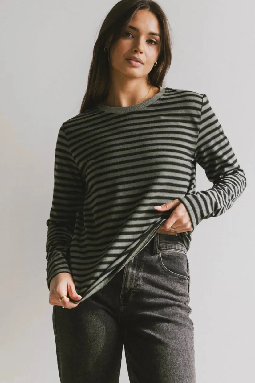 Tops | Tees & Tanks>Bohme Reggie Striped Top in Olive and Black Olive/black