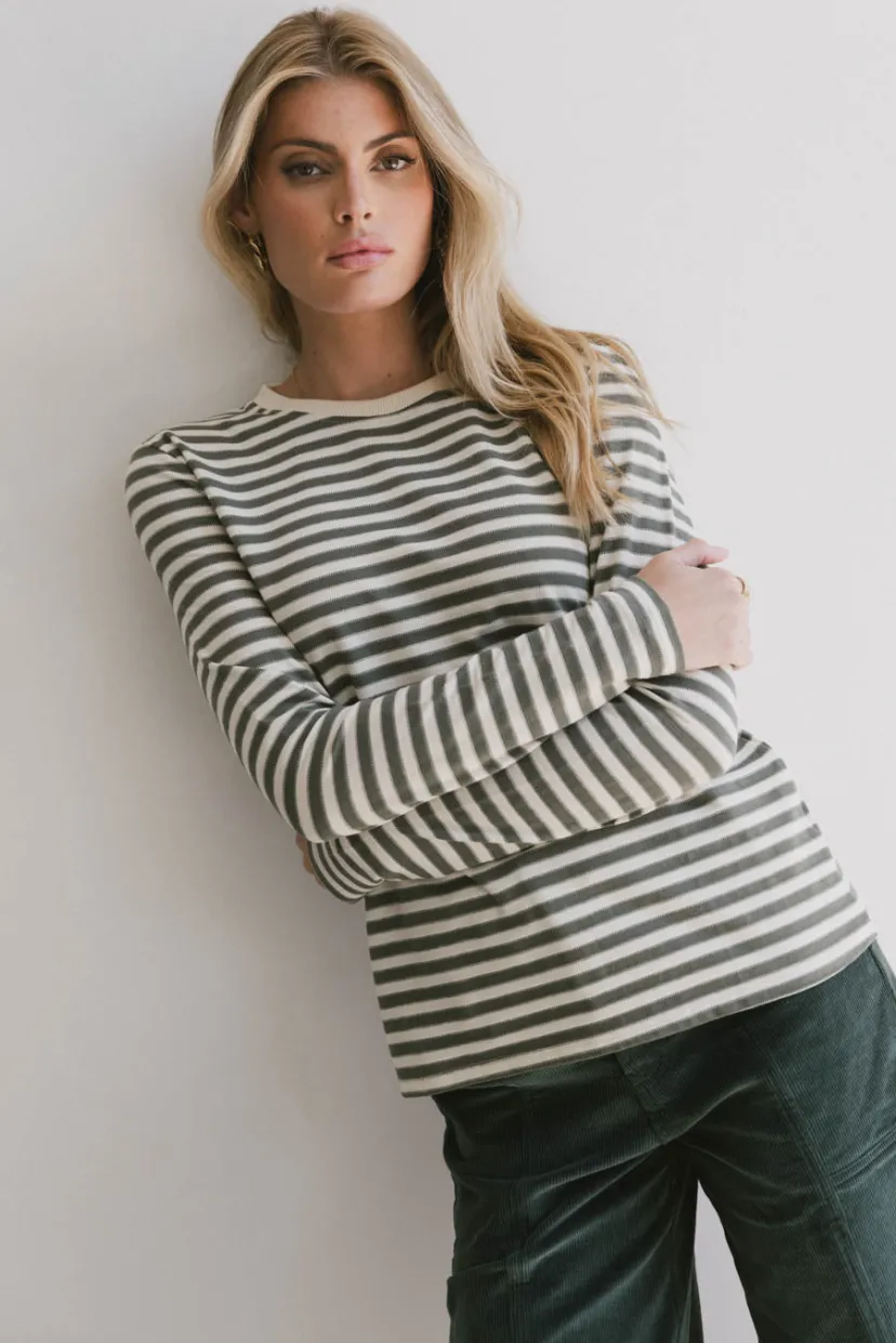 Tops | Tees & Tanks>Bohme Reggie Striped Top in Olive and White Olive/white