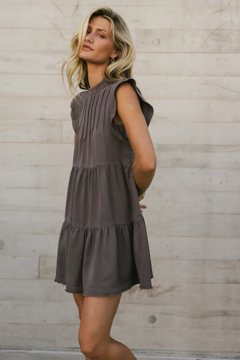 Dresses | Mini Dresses>Bohme Regina Pleated Mini Dress in - FINAL SALE Charcoal