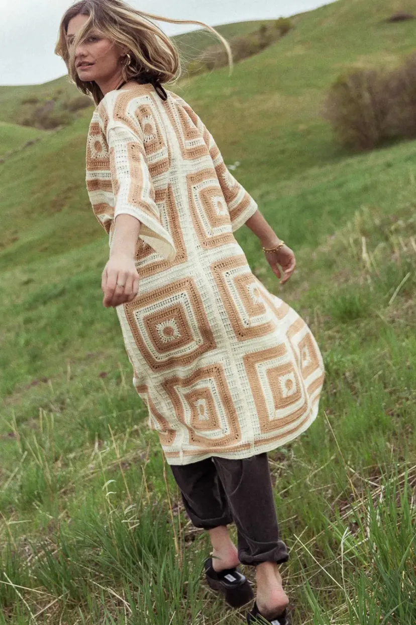 Jackets | Cardigans>Bohme Regio Geometric Kimono in Beige