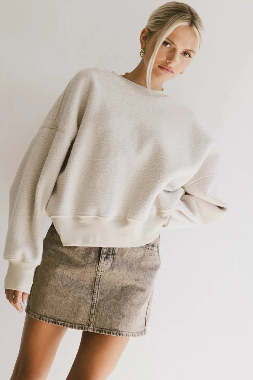 Tops | Sweaters>Bohme Reversible Sherpa Sweatshirt in Cream