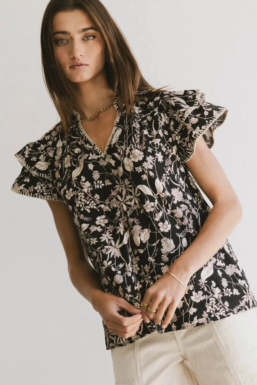 Tops | Blouses>Bohme Rikki Printed Blouse in Black