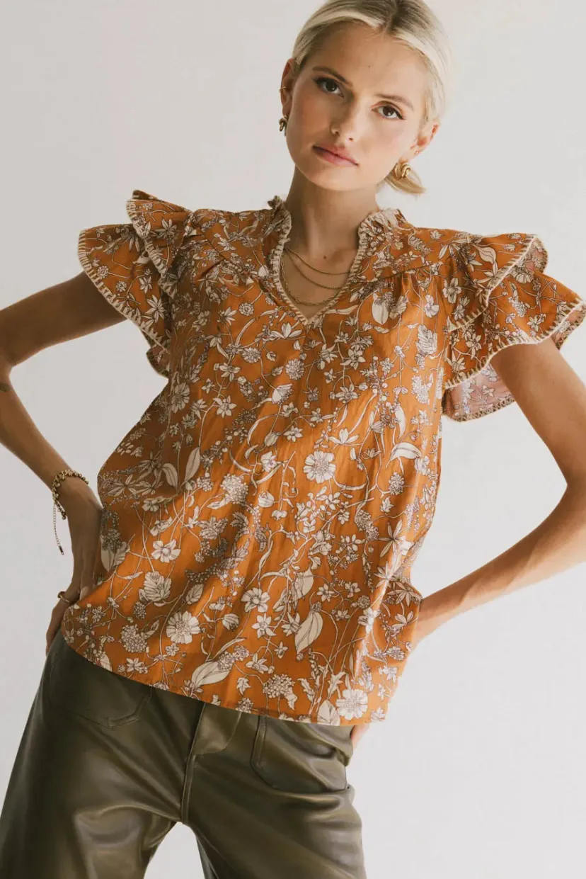 Tops | Blouses>Bohme Rikki Printed Blouse in Camel