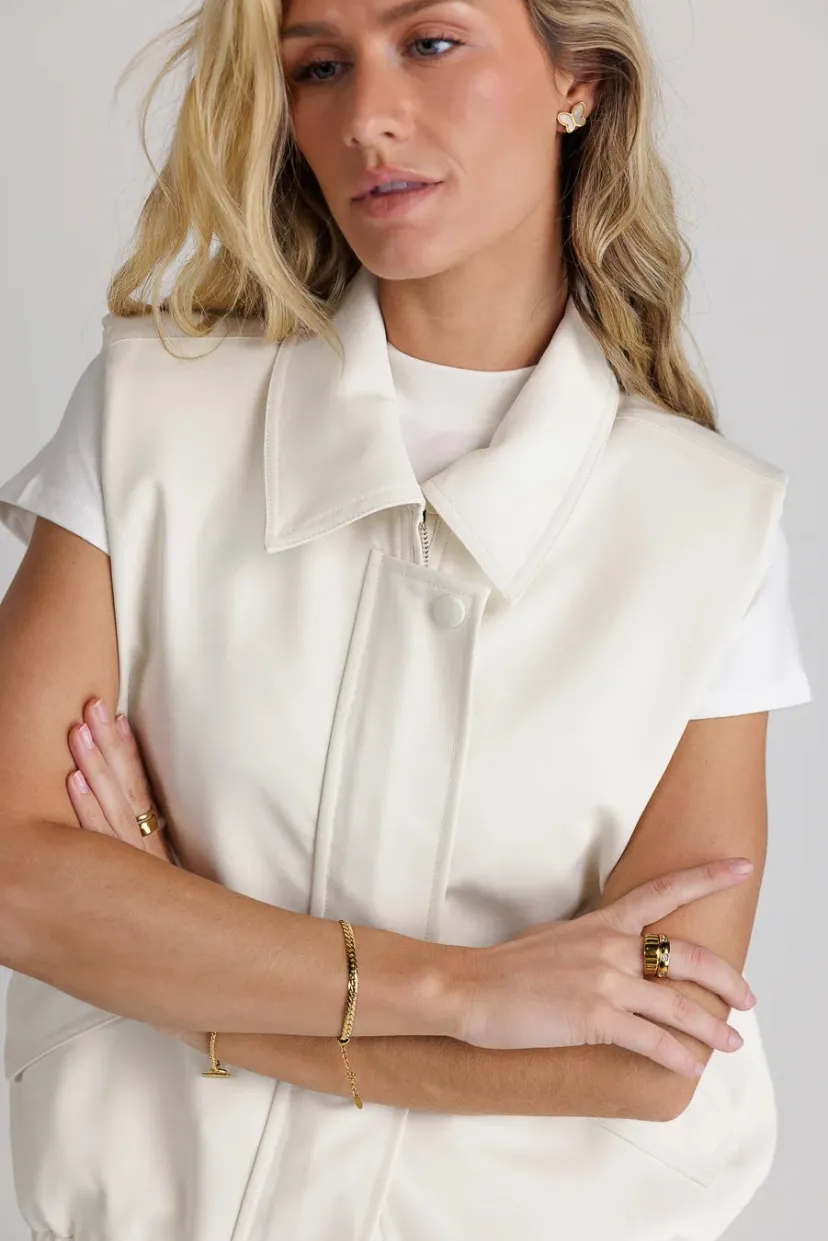 Vests>Bohme Rory Collared Vest in Cream