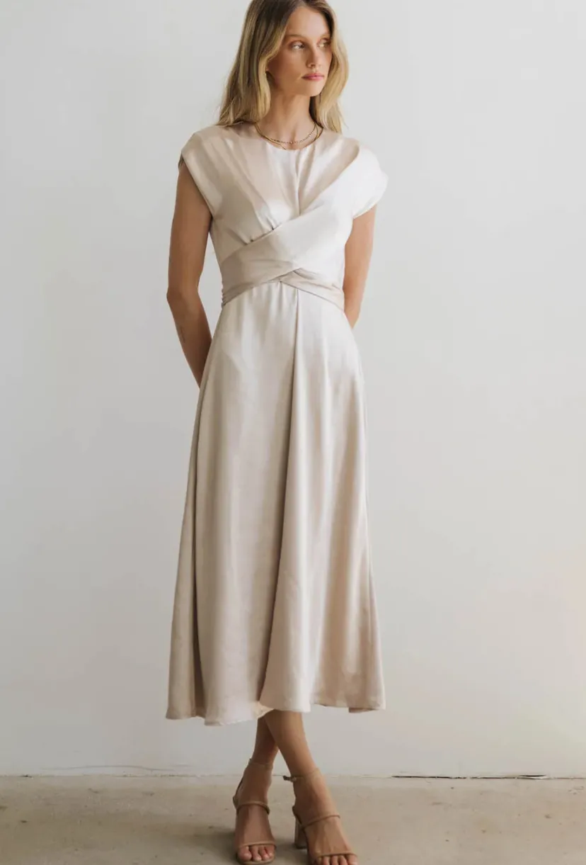 Dresses | Maxi Dresses>Bohme Rosalind Midi Dress in Champagne