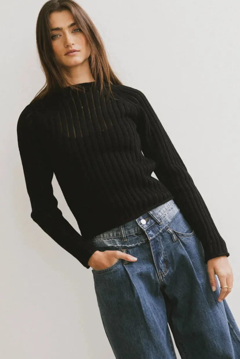 Tops | Sweaters>Bohme Ruby Striped Sheer Sweater in Black