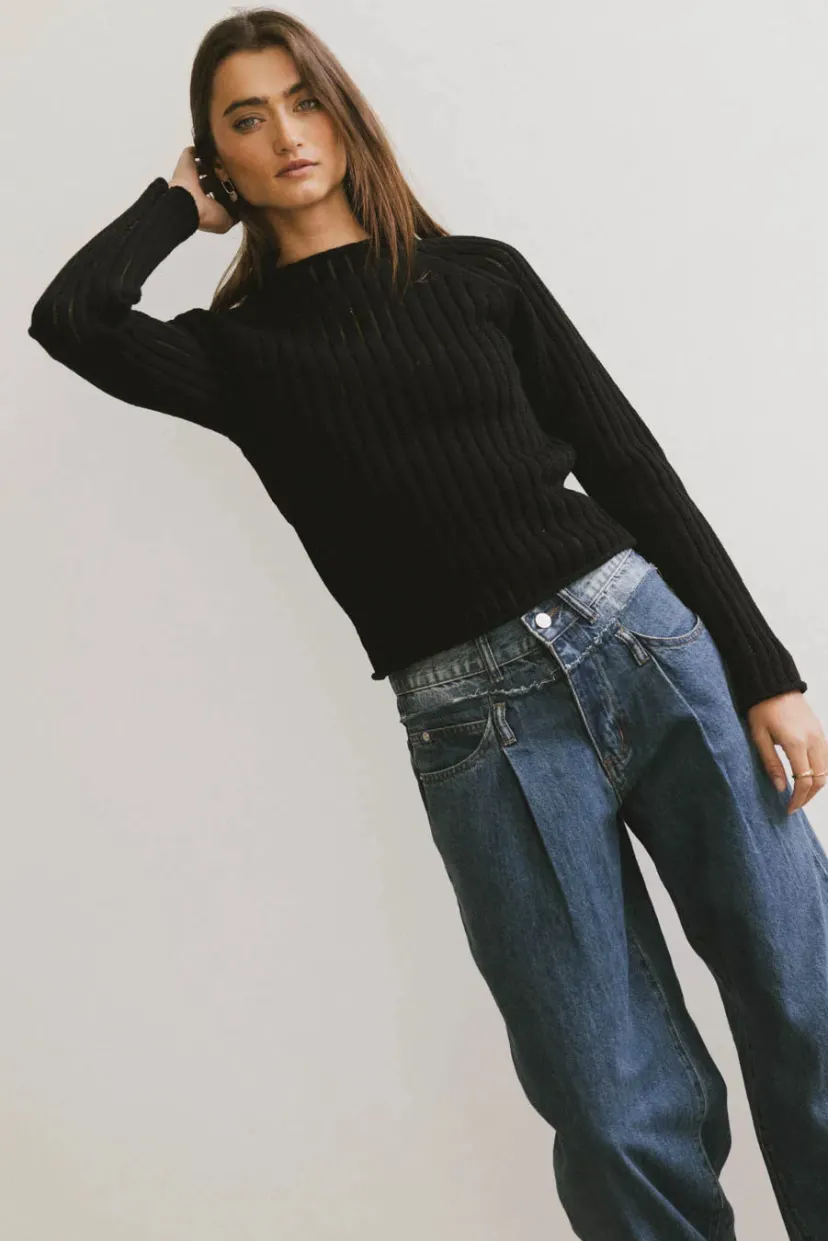 Tops | Sweaters>Bohme Ruby Striped Sheer Sweater in Black