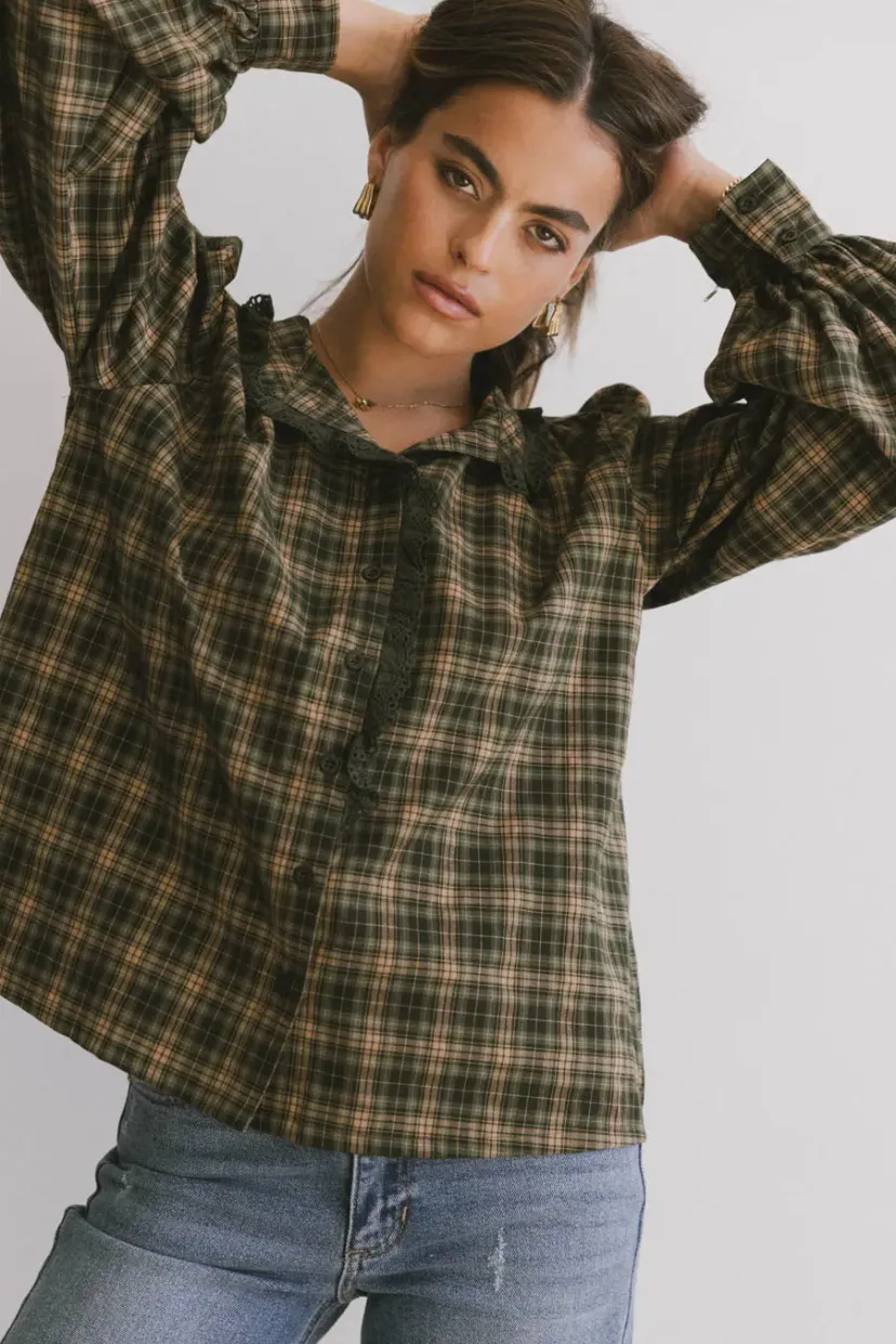 Tops>Bohme Rue Plaid Button Up in Hunter Green Huntergreen