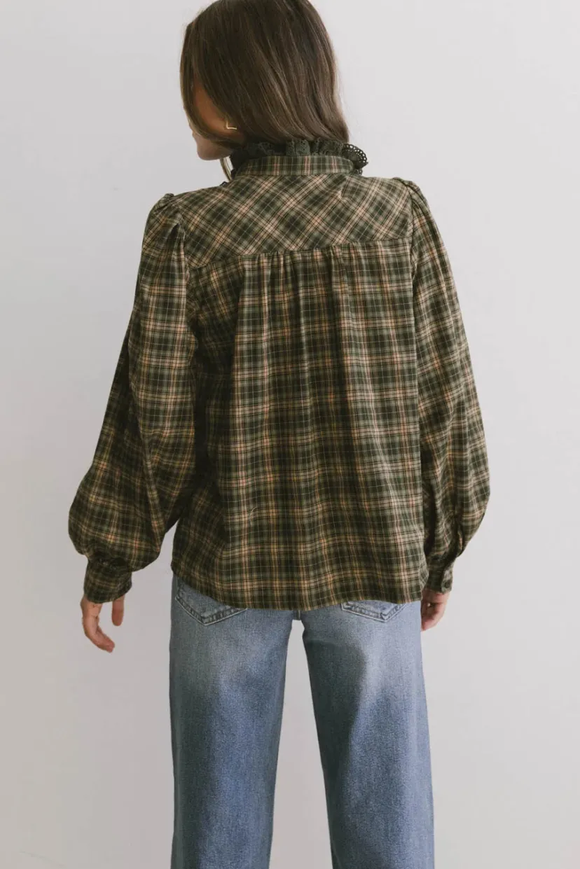 Tops>Bohme Rue Plaid Button Up in Hunter Green Huntergreen