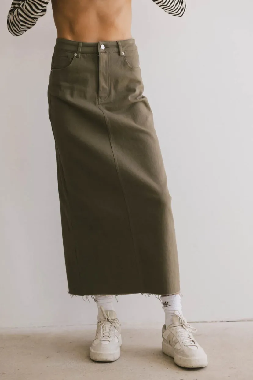 Skirts | All Bottoms>Bohme Rylie Denim Maxi Skirt in Olive