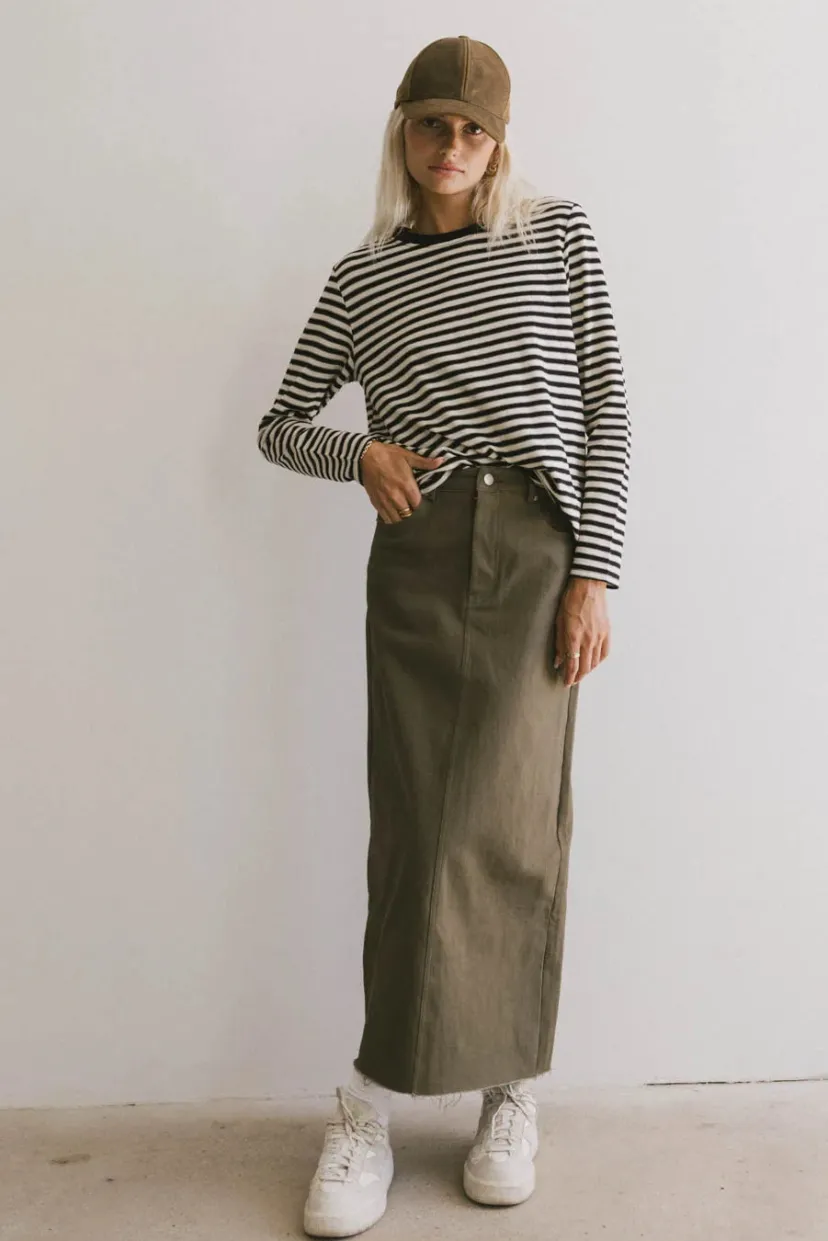 Skirts | All Bottoms>Bohme Rylie Denim Maxi Skirt in Olive