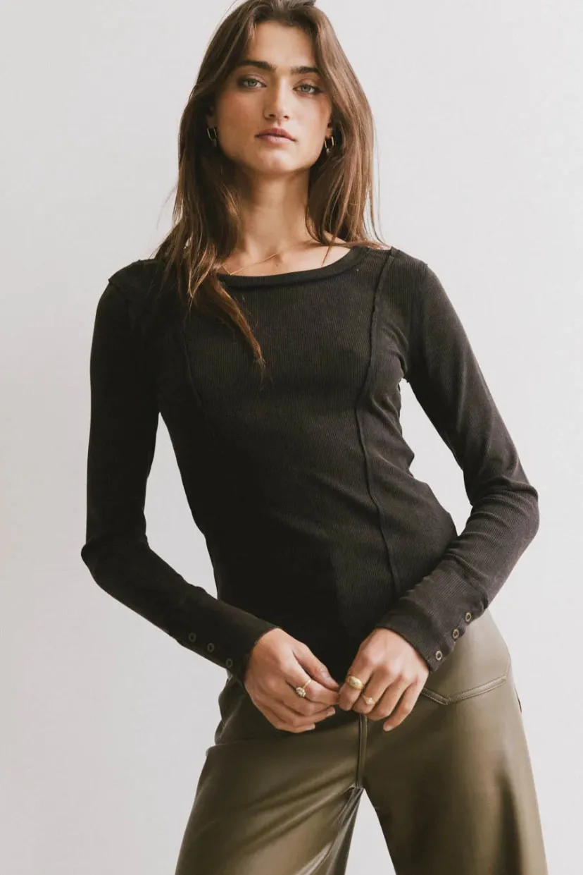 Tops>Bohme Sailor Ribbed Top in Black