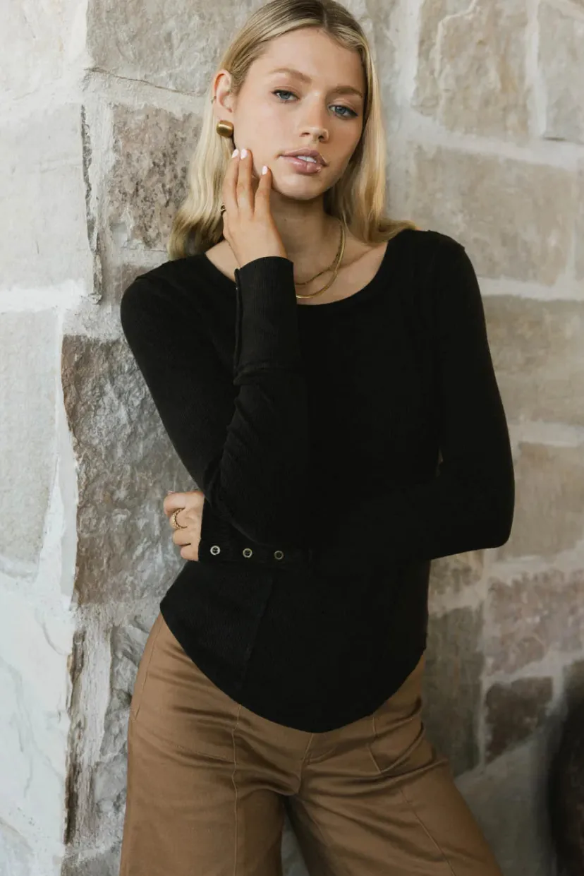 Tops>Bohme Sailor Ribbed Top in Black