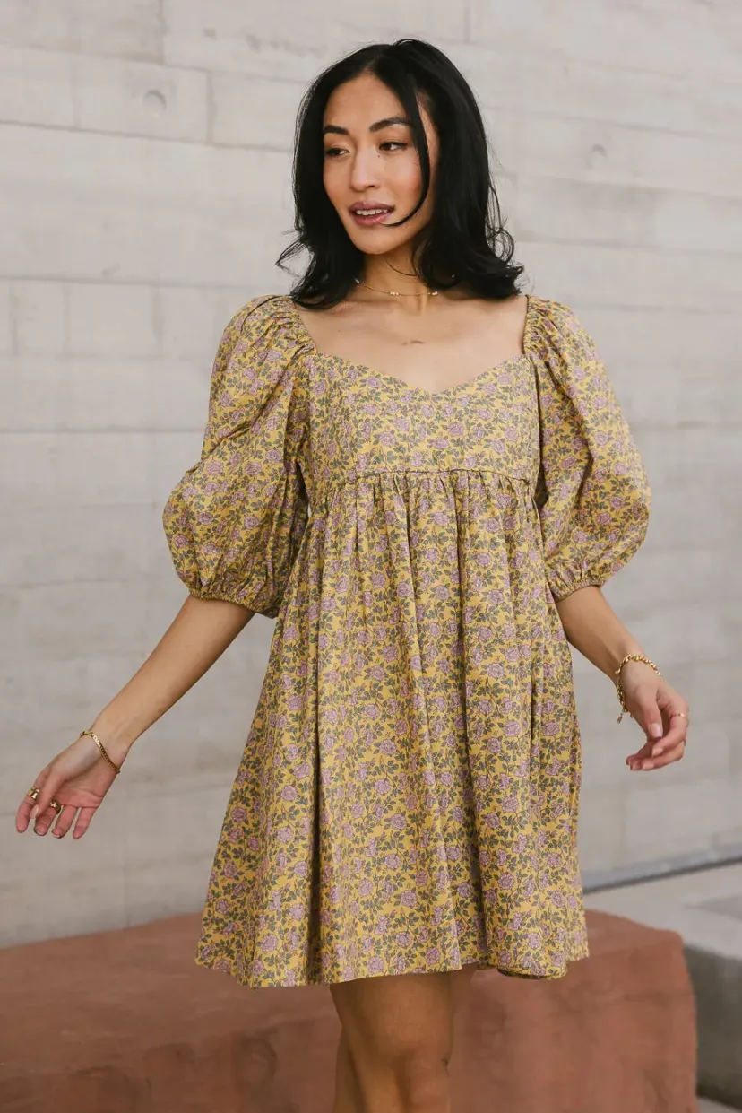 Dresses | Mini Dresses>Bohme Salem Floral Mini Dress in - FINAL SALE Mustard