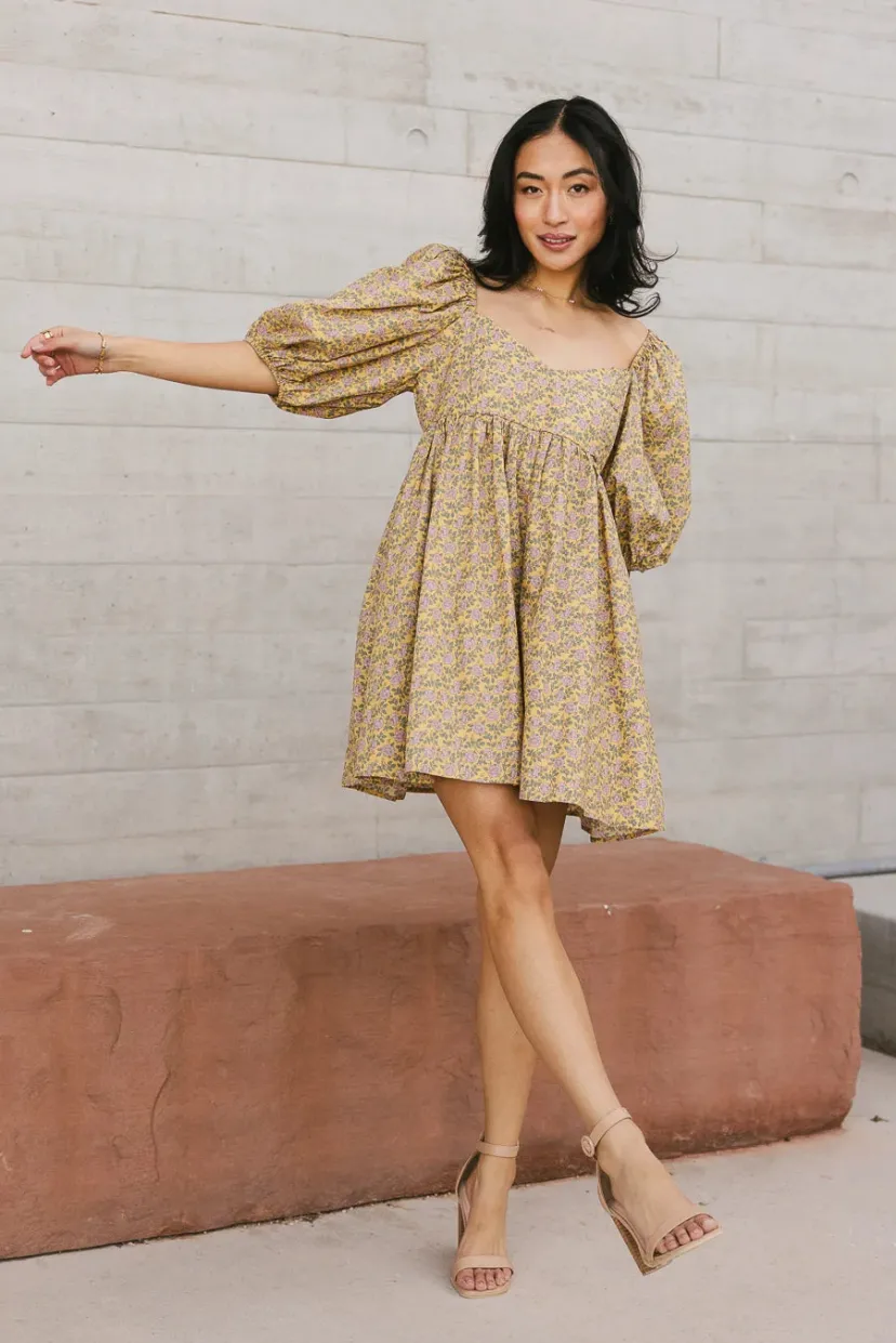 Dresses | Mini Dresses>Bohme Salem Floral Mini Dress in - FINAL SALE Mustard