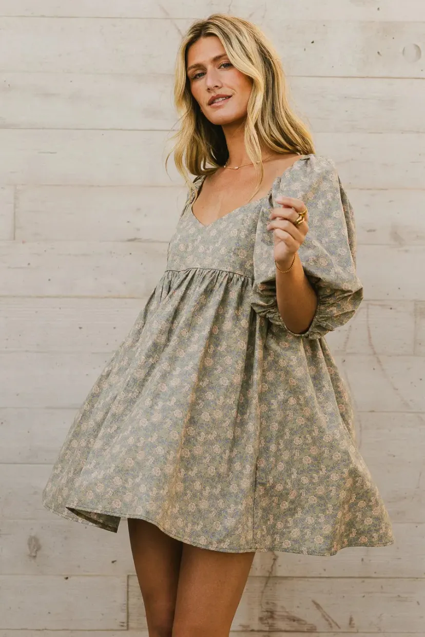 Dresses>Bohme Salem Floral Mini Dress in Olive