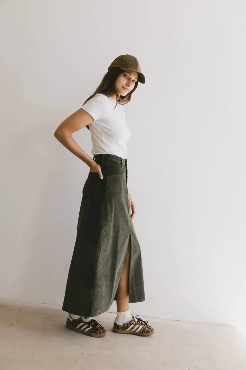 Skirts | All Bottoms>Bohme Sambria Corduroy Skirt in Olive