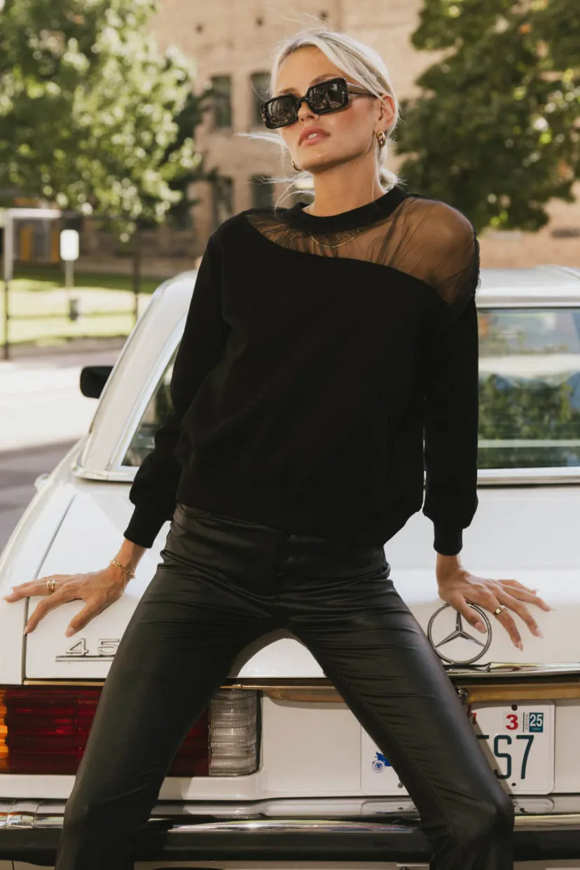 Tops>Bohme Sandry Tulle Crewneck in Black