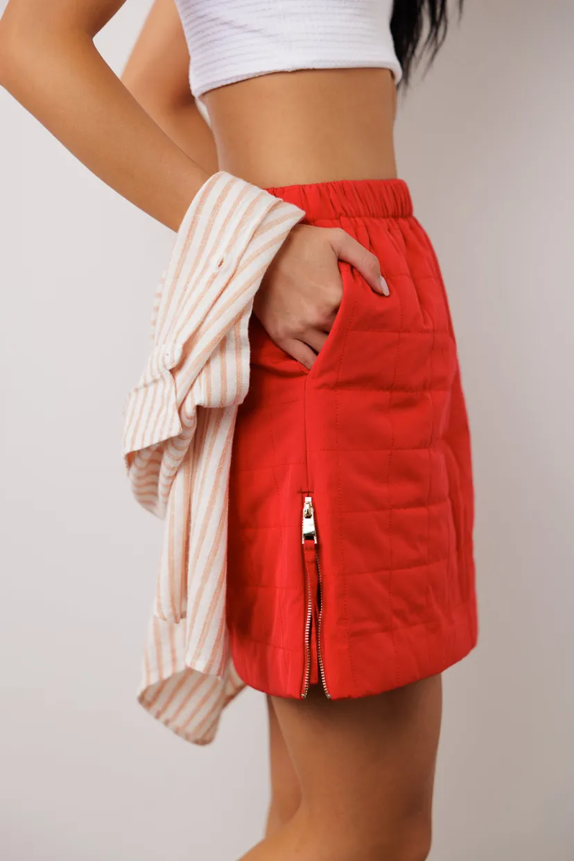 Skirts | Loungewear>Bohme Sarah Quilted Mini Skirt in Red