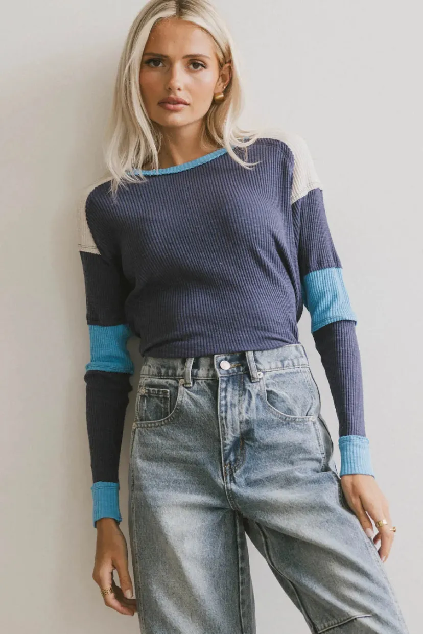 Tops | Essentials>Bohme Sarai Ribbed Top in Blue