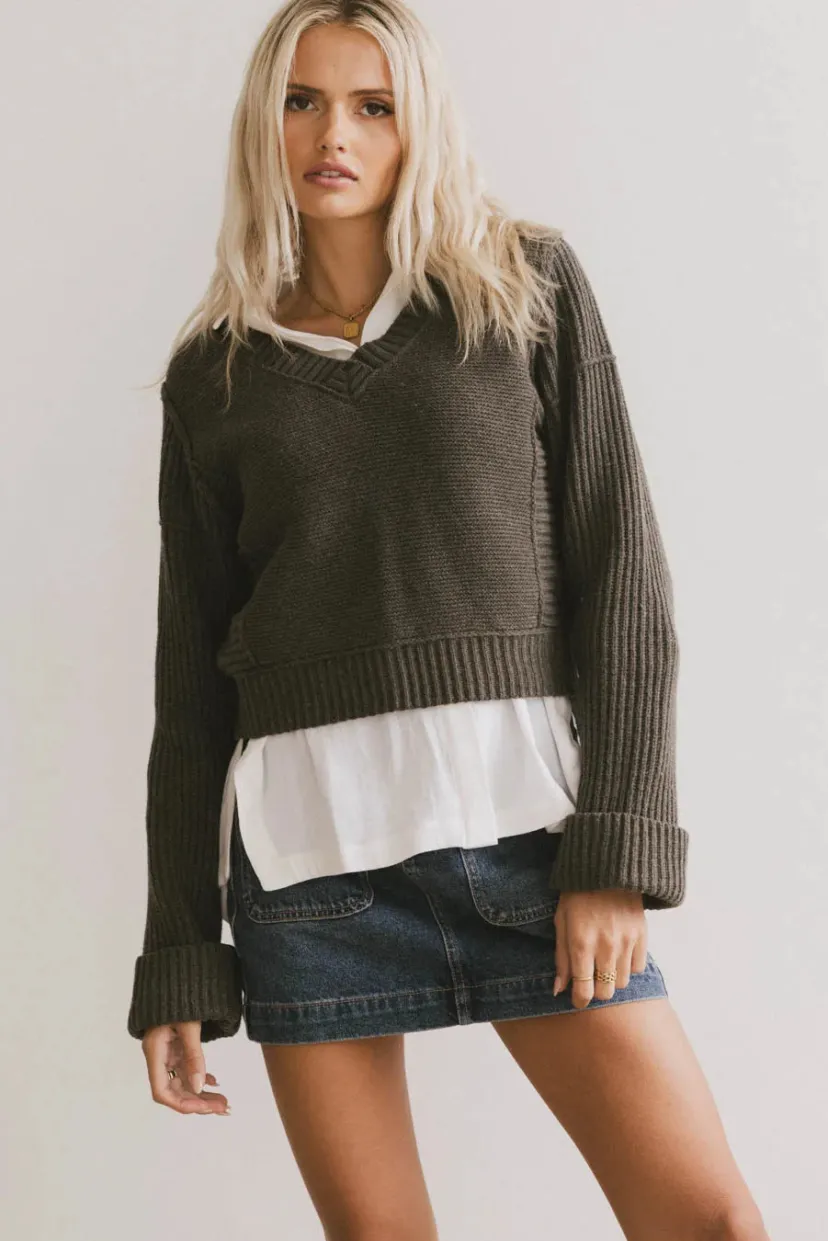 Tops | Sweaters>Bohme Serena Knit Sweater in Olive