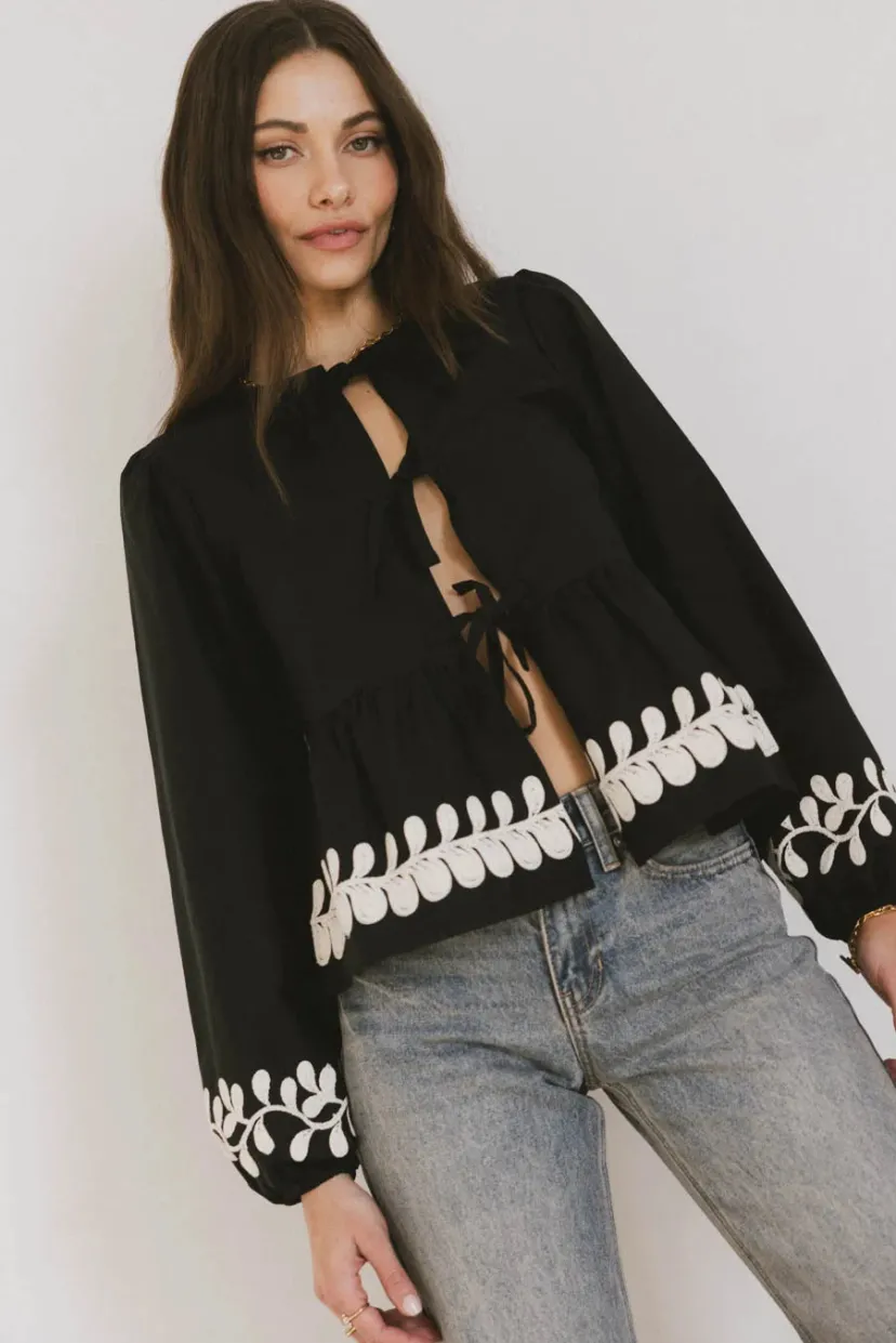 Tops | Blouses>Bohme Stariana Embroidered Tie Blouse in Black