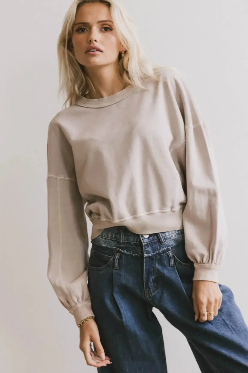 Tops | Sets>Bohme Sutton Exposed Seam Crewneck in Bone