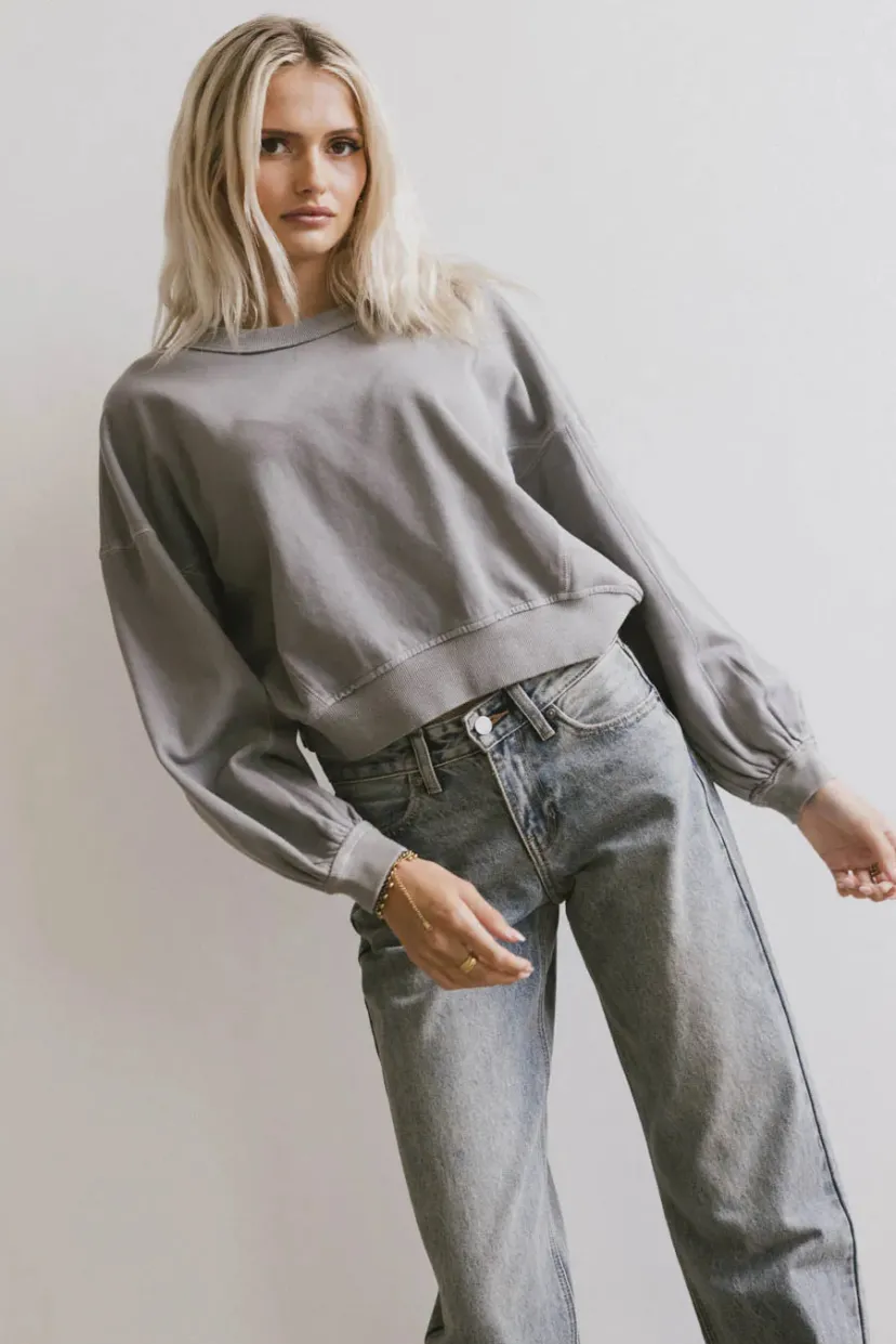 Tops | Sets>Bohme Sutton Exposed Seam Crewneck in Grey