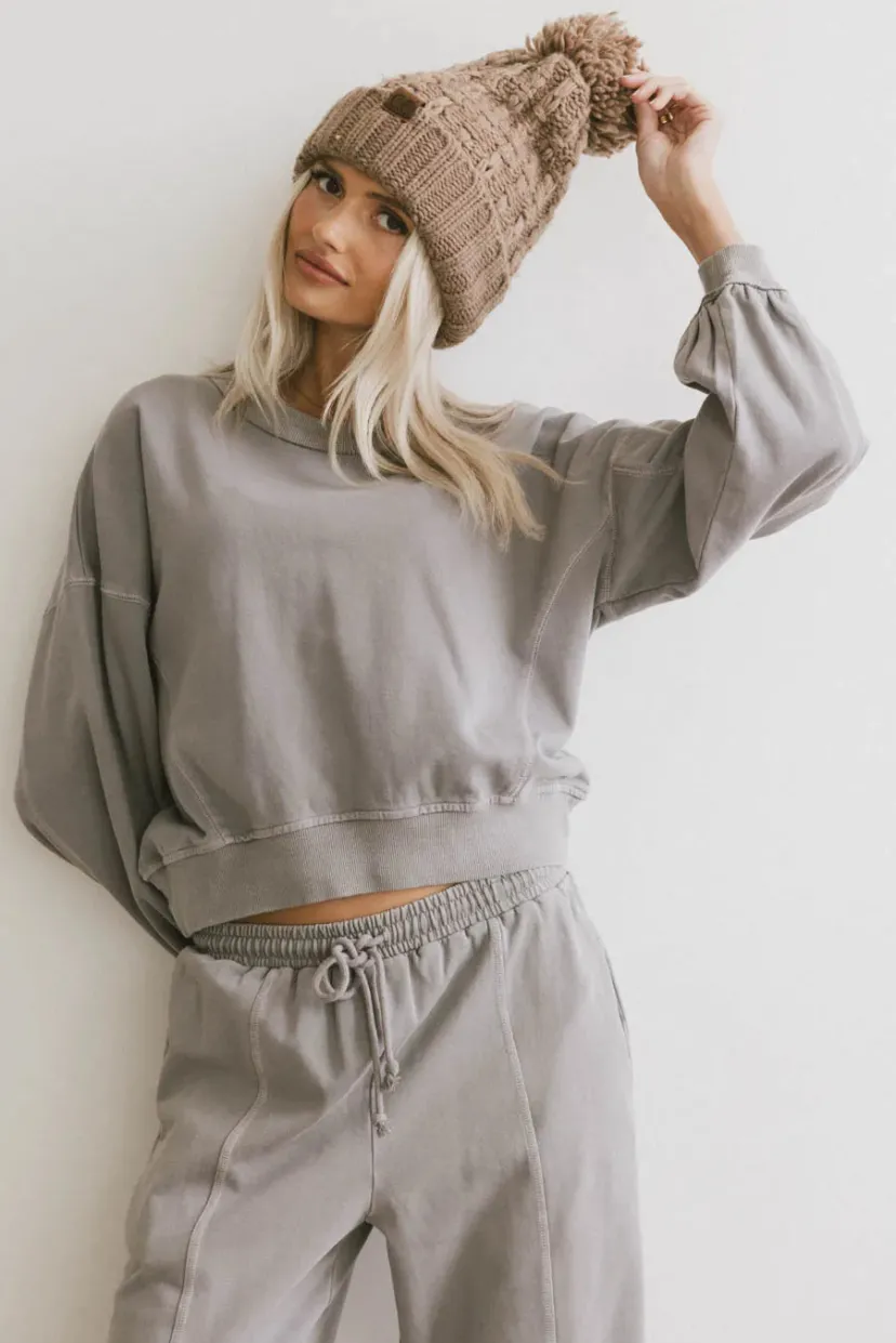 Tops | Sets>Bohme Sutton Exposed Seam Crewneck in Grey