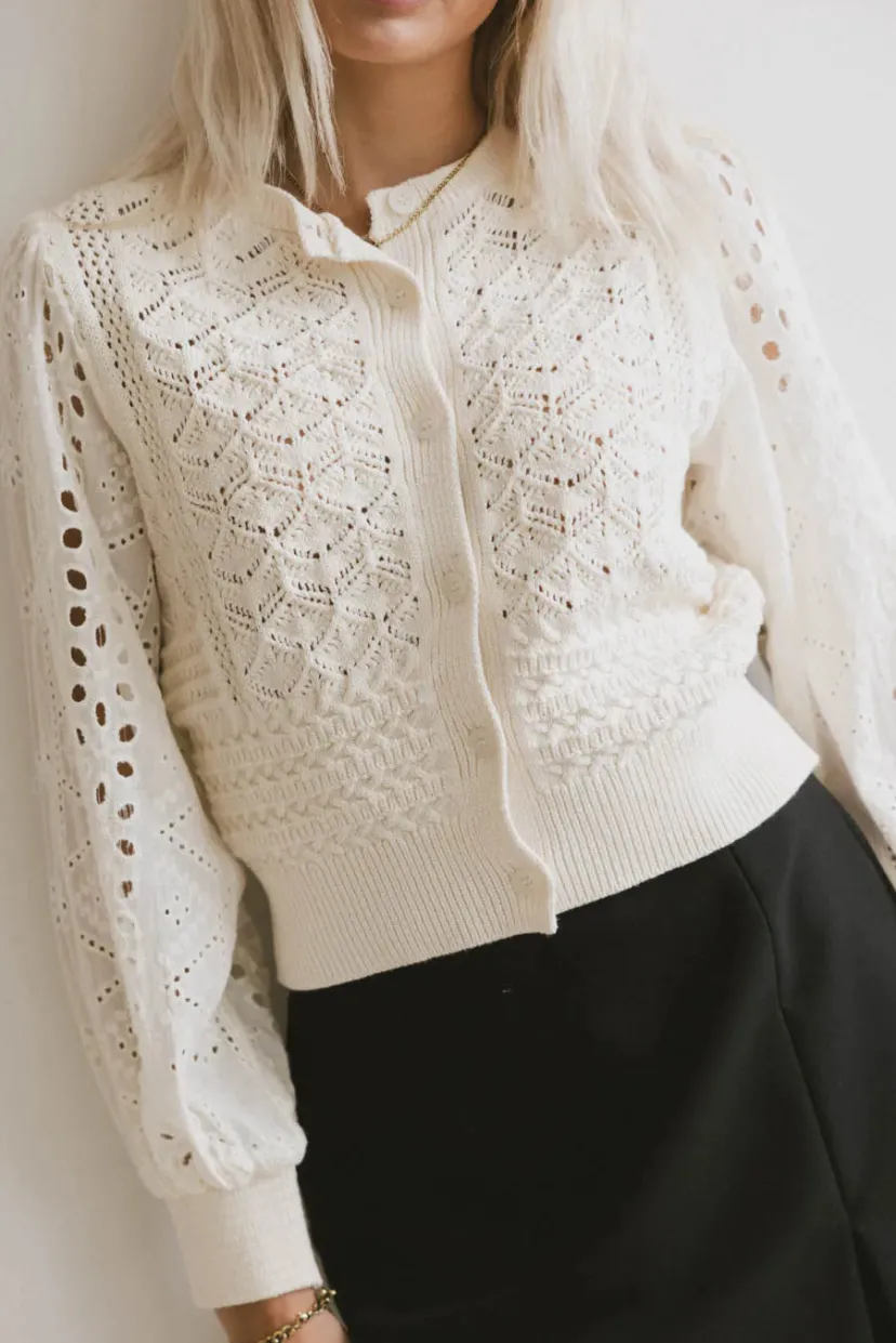 Tops | Cardigans>Bohme Tamsin Knit Cardigan in Cream