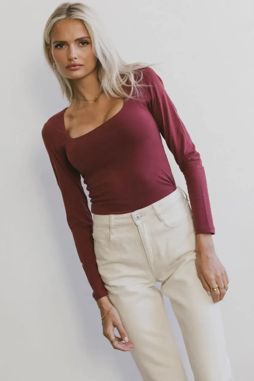 Tops | Essentials>Bohme Tatiana Scoop Neck Top in Burgundy