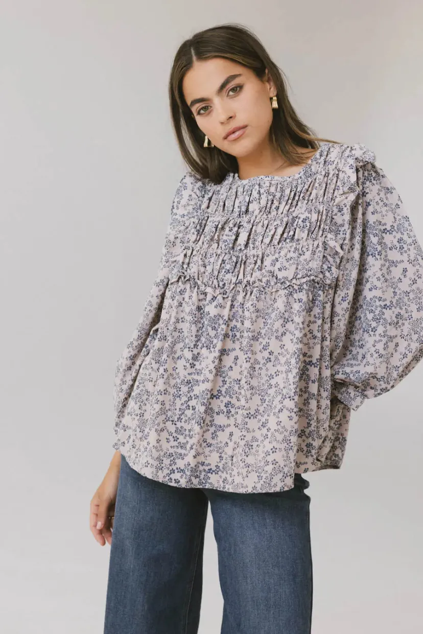 Tops>Bohme Taya Ditsy Floral Blouse in Blue