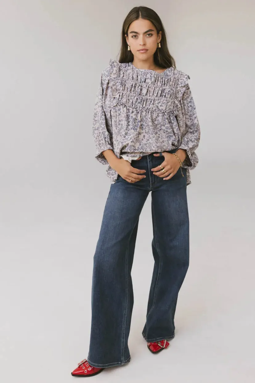 Tops>Bohme Taya Ditsy Floral Blouse in Blue