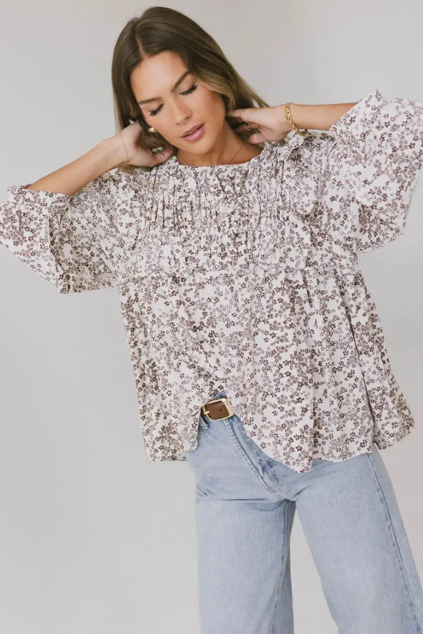 Tops>Bohme Taya Ditsy Floral Blouse in Cream