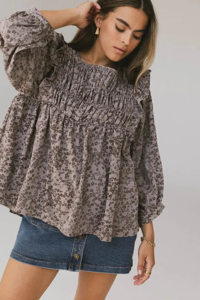 Tops>Bohme Taya Ditsy Floral Blouse in Grey