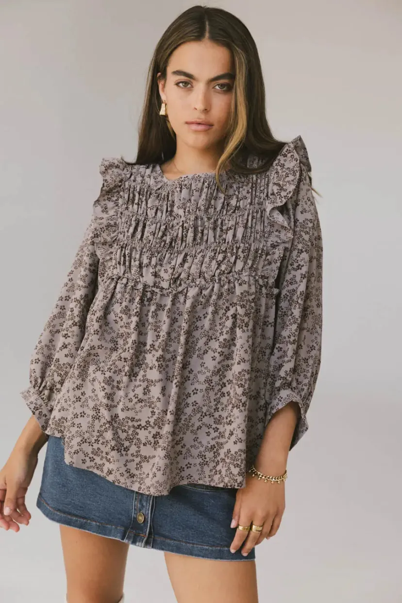 Tops>Bohme Taya Ditsy Floral Blouse in Grey