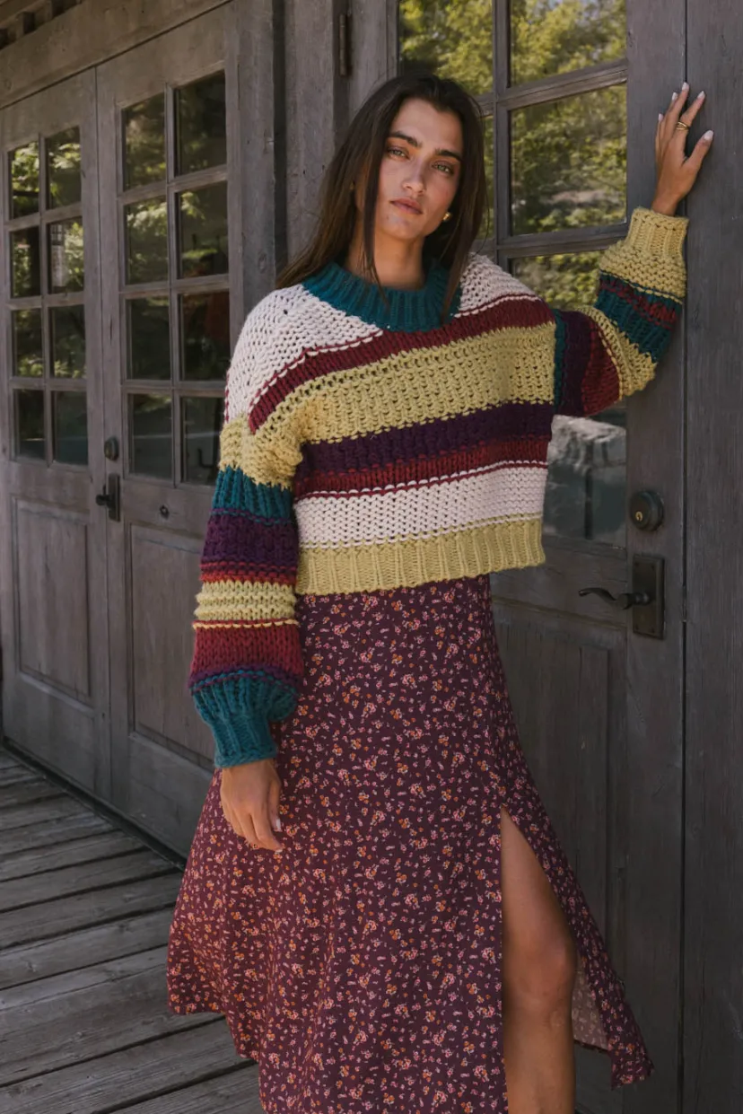 Tops | Sweaters>Bohme Tennyson Striped Sweater in Green Multi