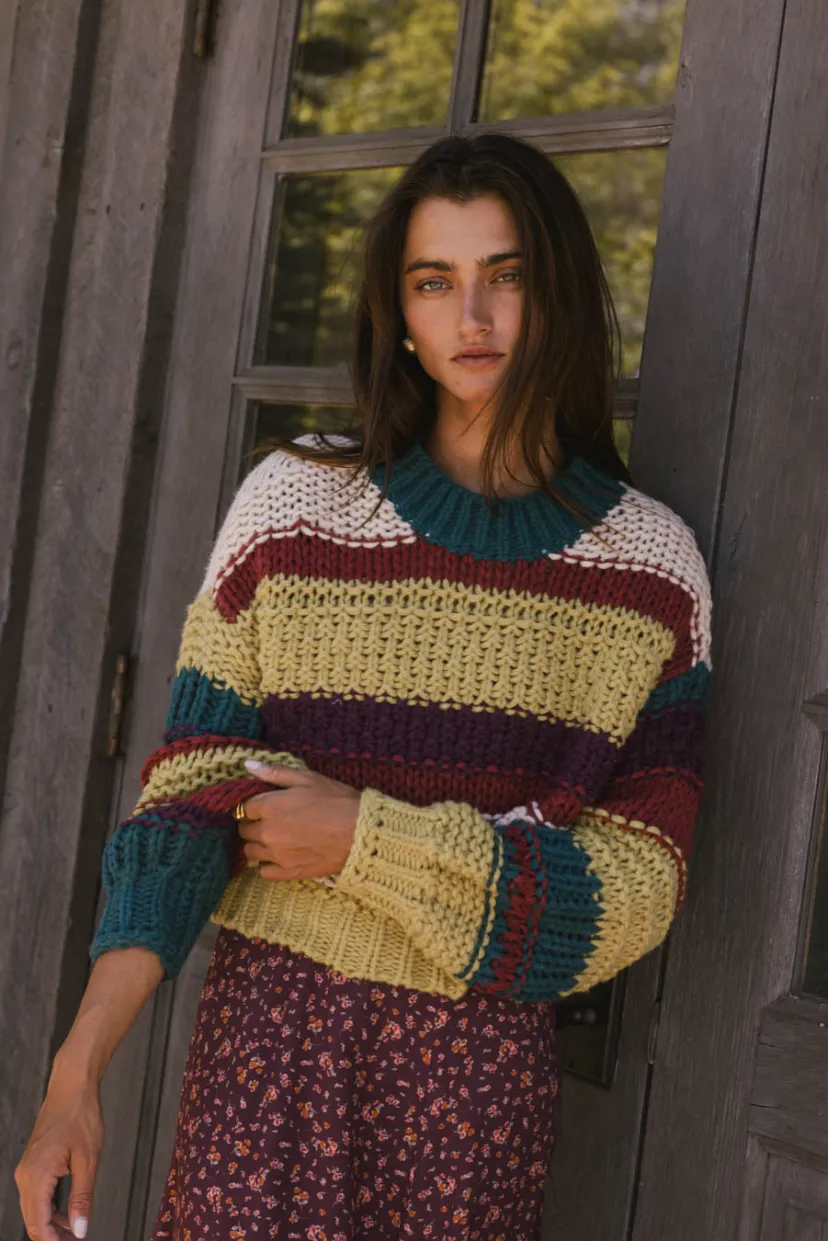 Tops | Sweaters>Bohme Tennyson Striped Sweater in Green Multi