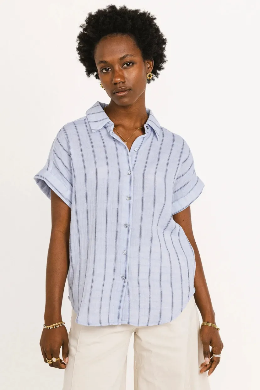 Tops | Blouses>Bohme Topanga Striped Button Up in - FINAL SALE Blue