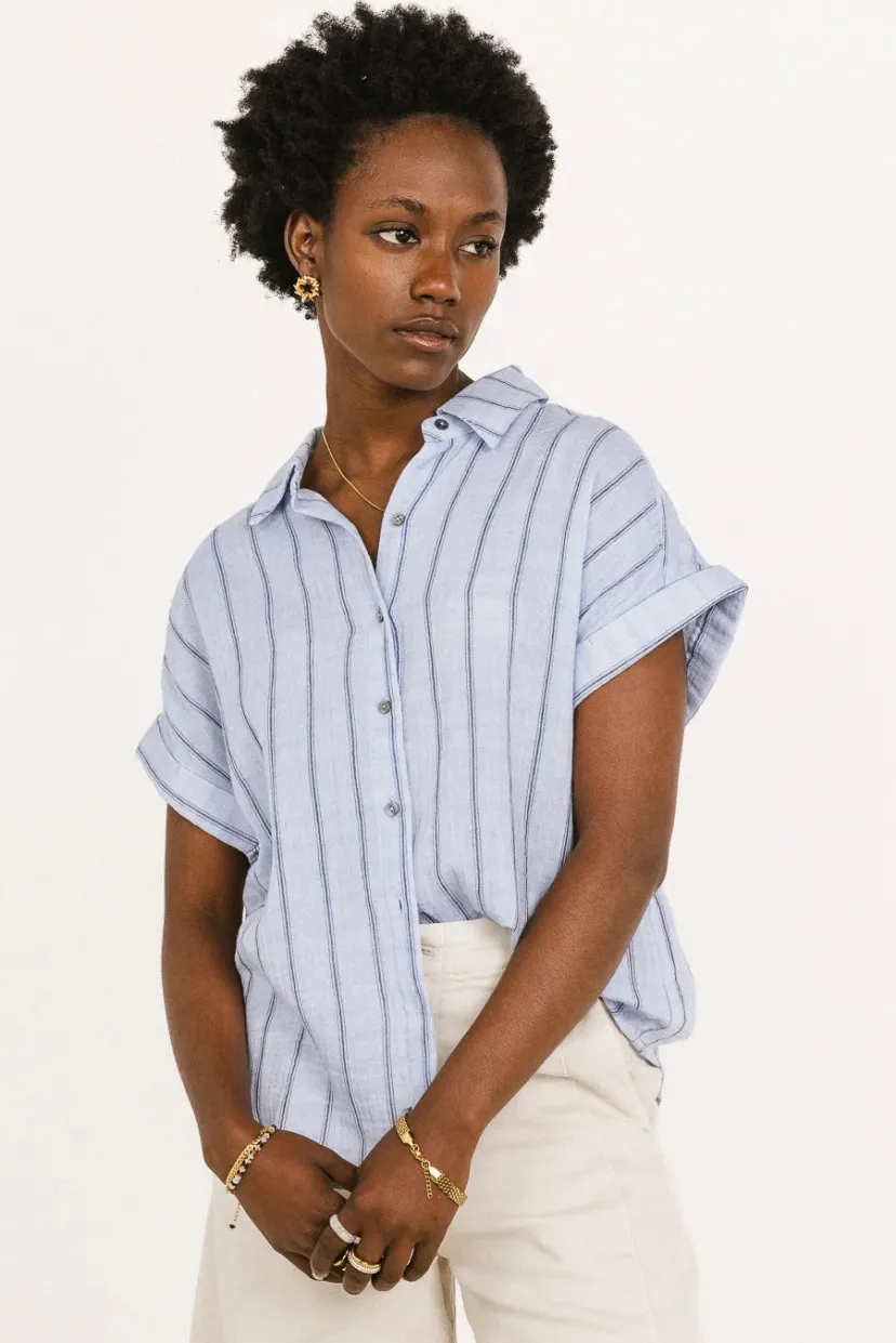 Tops | Blouses>Bohme Topanga Striped Button Up in - FINAL SALE Blue