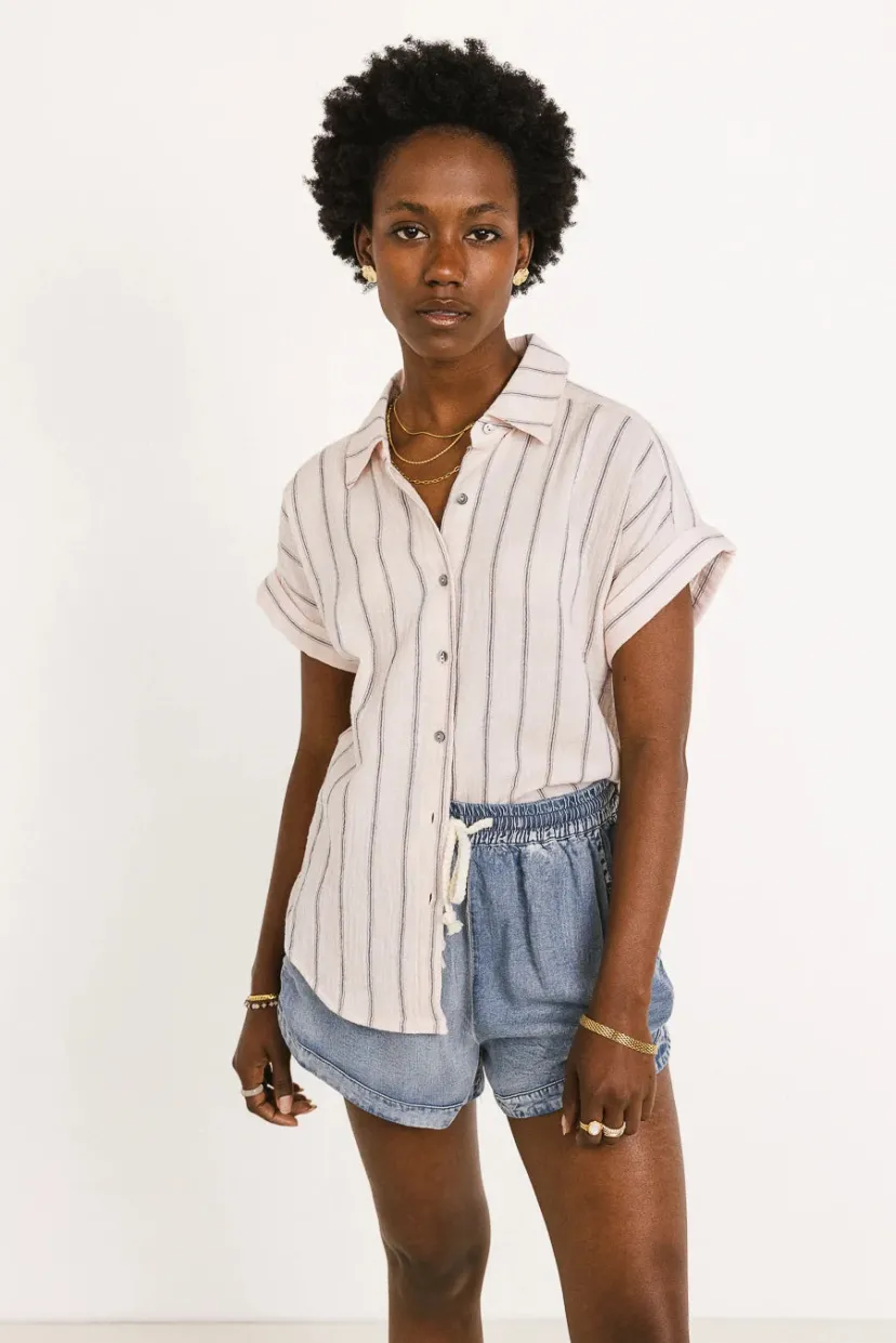 Tops>Bohme Topanga Striped Button Up in - FINAL SALE Pink