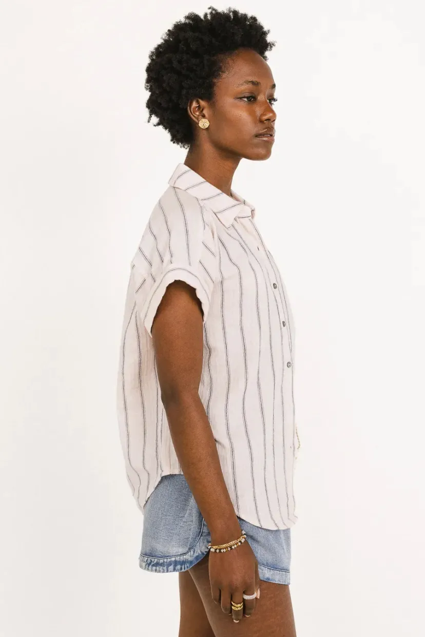 Tops>Bohme Topanga Striped Button Up in - FINAL SALE Pink