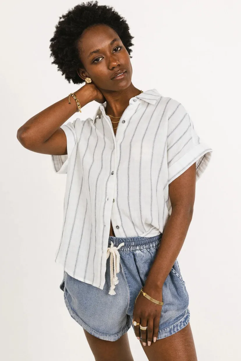 Tops | Blouses>Bohme Topanga Striped Button Up in - FINAL SALE White