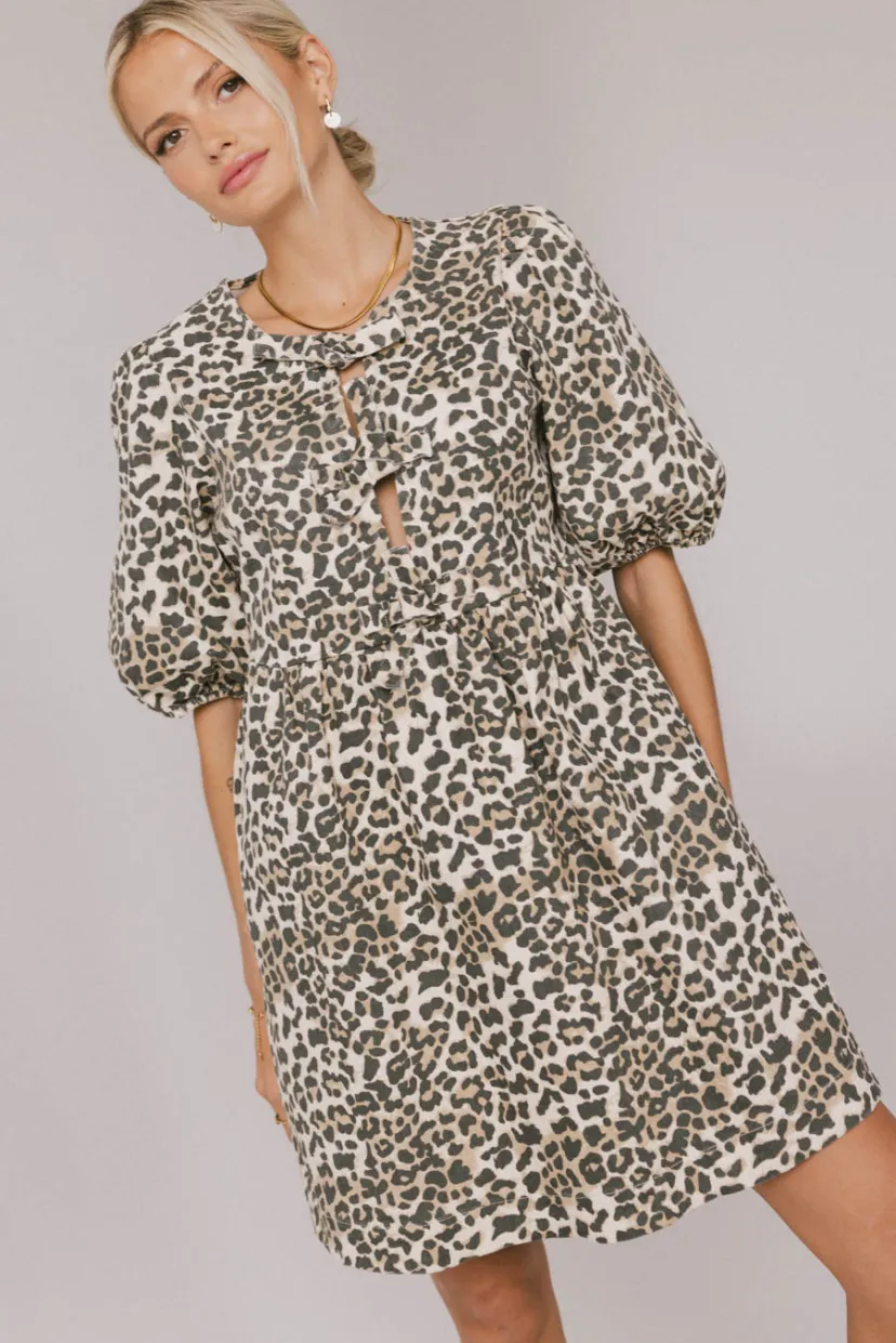 Dresses | Mini Dresses>Bohme Tori Peplum Mini Dress in Leopard