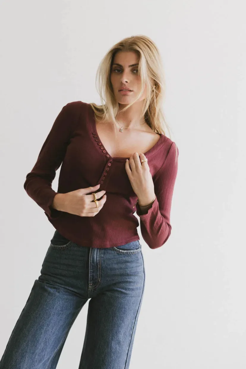 Tops | Essentials>Bohme Tycee Fitted Top in Burgundy